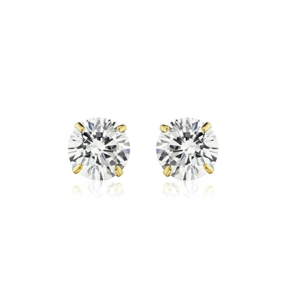 1ct Round Created Diamond Solitaire Earrings 14K Yellow Gold Basket Studs 5mm - Picture 1 of 4